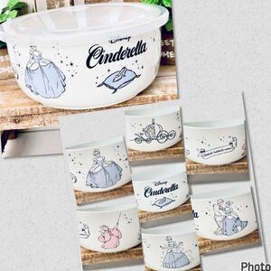 NWT Disney Cinderella White Glossy Ceramic Big Pressure Lid Food Container Bowl